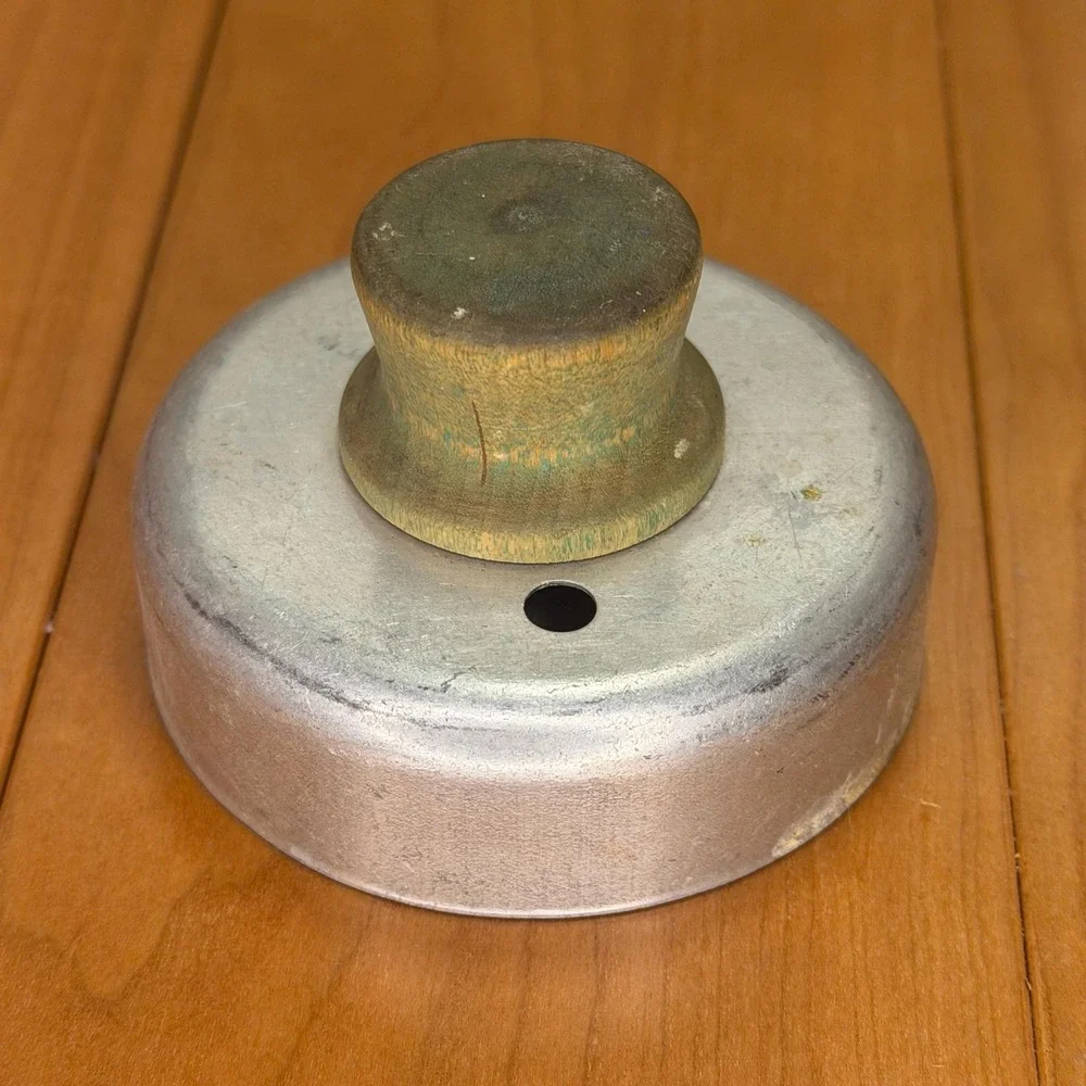 Vintage Aluminum Biscuit Cutter, Turned Wood Knob, Rustic Kitchen Tool 2.75